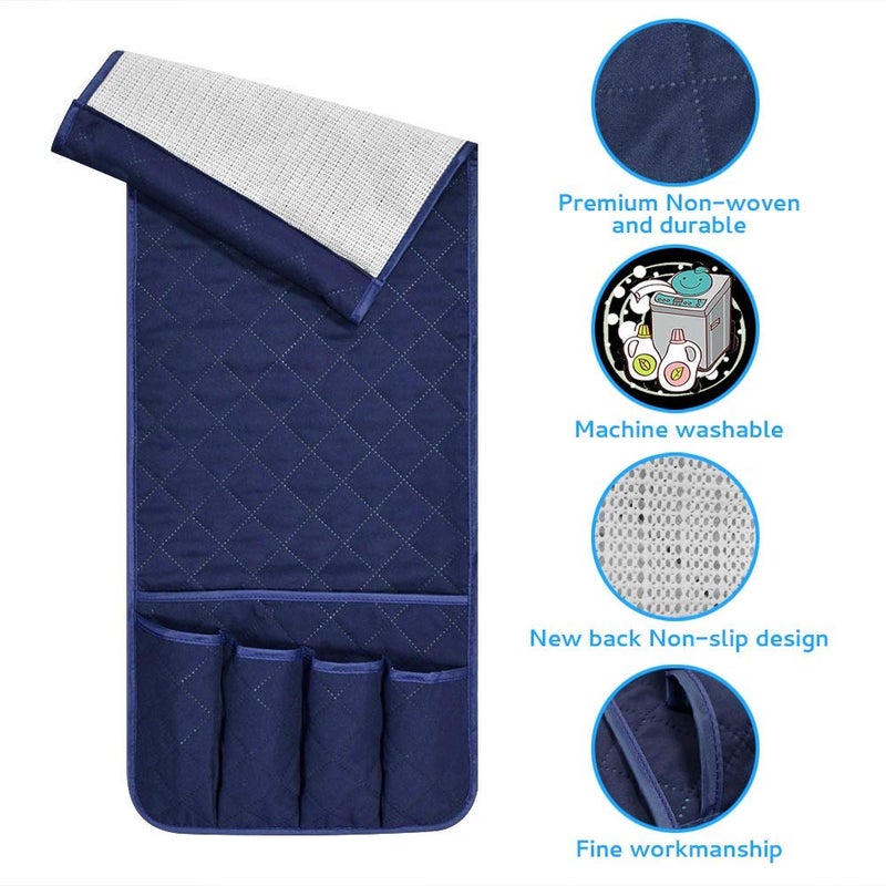 AUVCAS Sofa Armrest Organizer Non-Slip Arm Chair Bedside Caddy Storage Organizer For Recliner Couch With 5 Pockets For Cell Phone Tv Remote Control Magazines (Blue) - Image 4