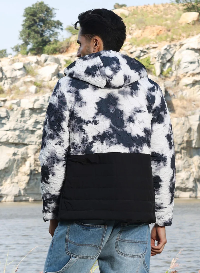 كامبوس سوترا Men's Black & White Tie-Dye Block Puffer Jacket