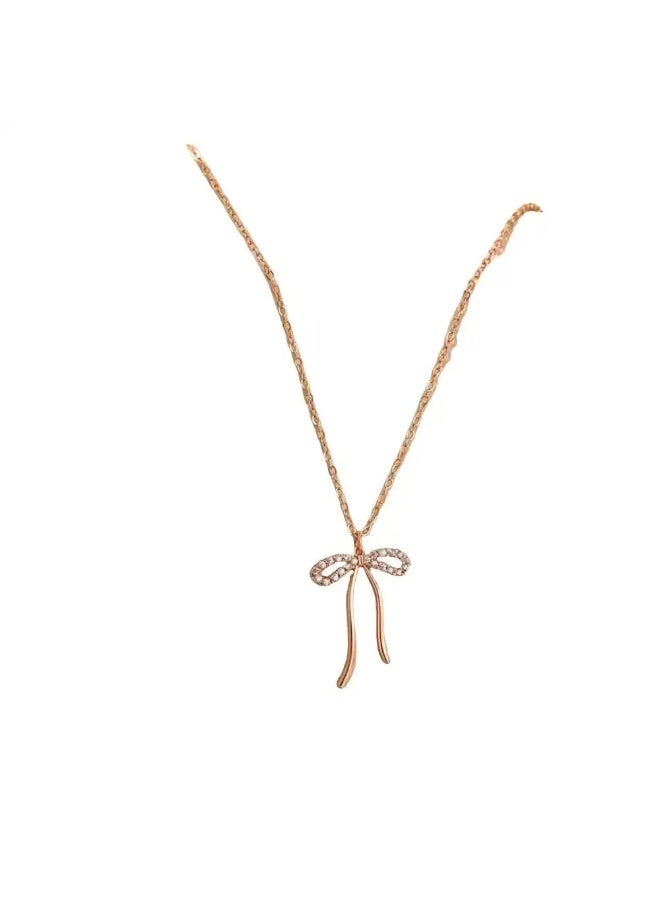 S925 Sterling Silver Ribbon Bow Zircon Pendant Necklace – Sweet & Fashionable Niche Design Choker for Women - Image 2