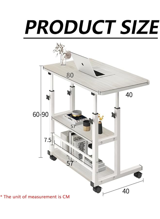 erorex Home Office Desk Height Adjustable Laptop Table With Shelf Portable Small Computer Desk With Rolling Wheel Modern Side Table For Work Study Reading Stable And Durable 80*40*60 90Cm White Maple - Image 2