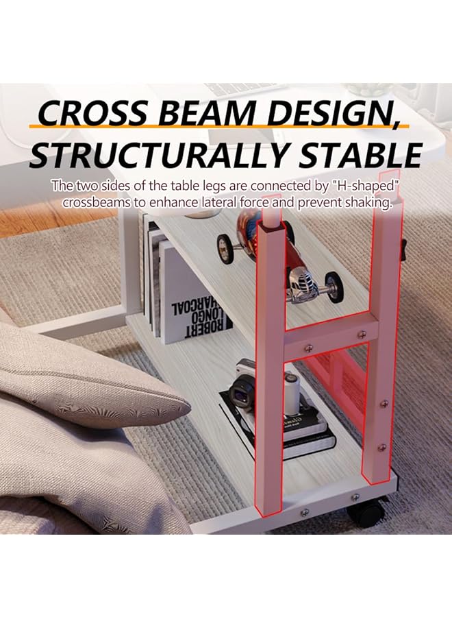 erorex Home Office Desk Height Adjustable Laptop Table With Shelf Portable Small Computer Desk With Rolling Wheel Modern Side Table For Work Study Reading Stable And Durable 80*40*60 90Cm White Maple - Image 4