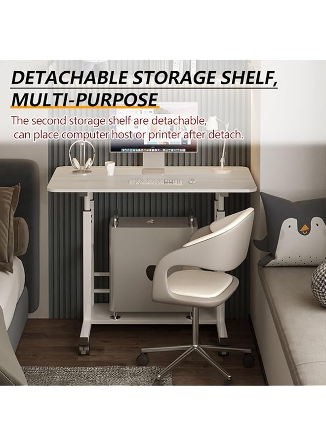 erorex Home Office Desk Height Adjustable Laptop Table With Shelf Portable Small Computer Desk With Rolling Wheel Modern Side Table For Work Study Reading Stable And Durable 80*40*60 90Cm White Maple - Image 5