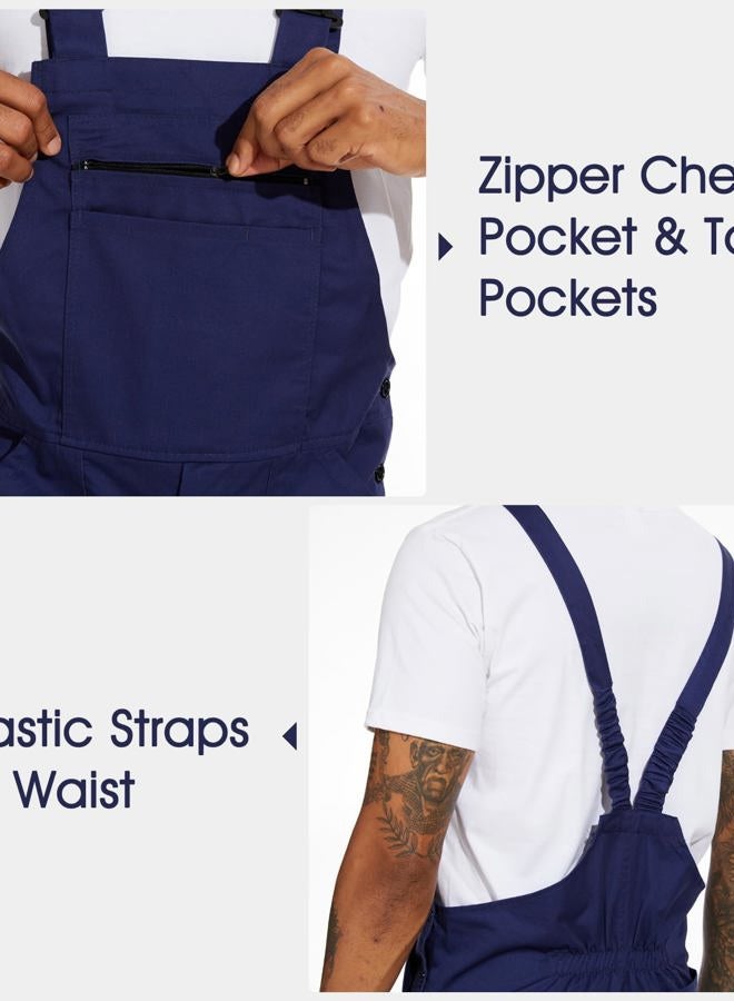 WORK IDEA Men's Bib Overalls Workwear Fashion Lightweight Jumpsuit with Pockets, Navy, L - Image 4