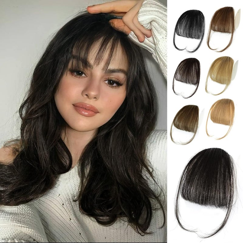 NAYOO Clip in Bangs  100 Human Hair Wispy Bangs Clip in Hair Extensions Brown Black Air Bangs Fringe with Temples Hairpieces for Women Curved Bangs for Daily Wear