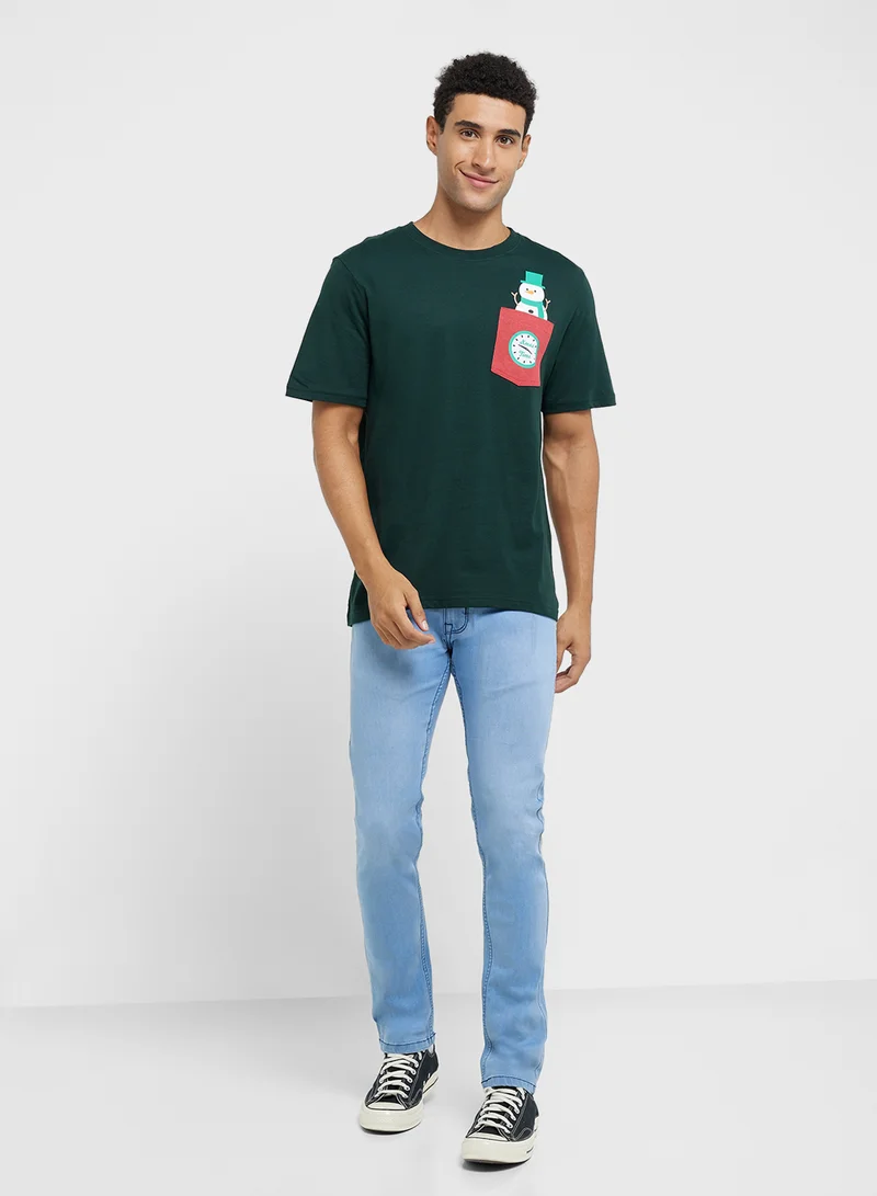 JACK & JONES Christmas Graphic Crew Neck T-Shirt