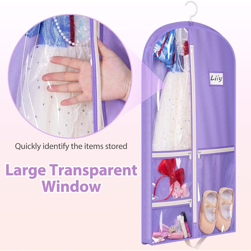 Garment Bags, Dance Garment Bags, 3 Packs 40" Hanging Dance Costume Garment Bag, with 3 Zippered Pockets, Storage for Girls Competition for Dancers, Storing Shoes, Bows, Hair Ties, Travel, Purple - Image 5