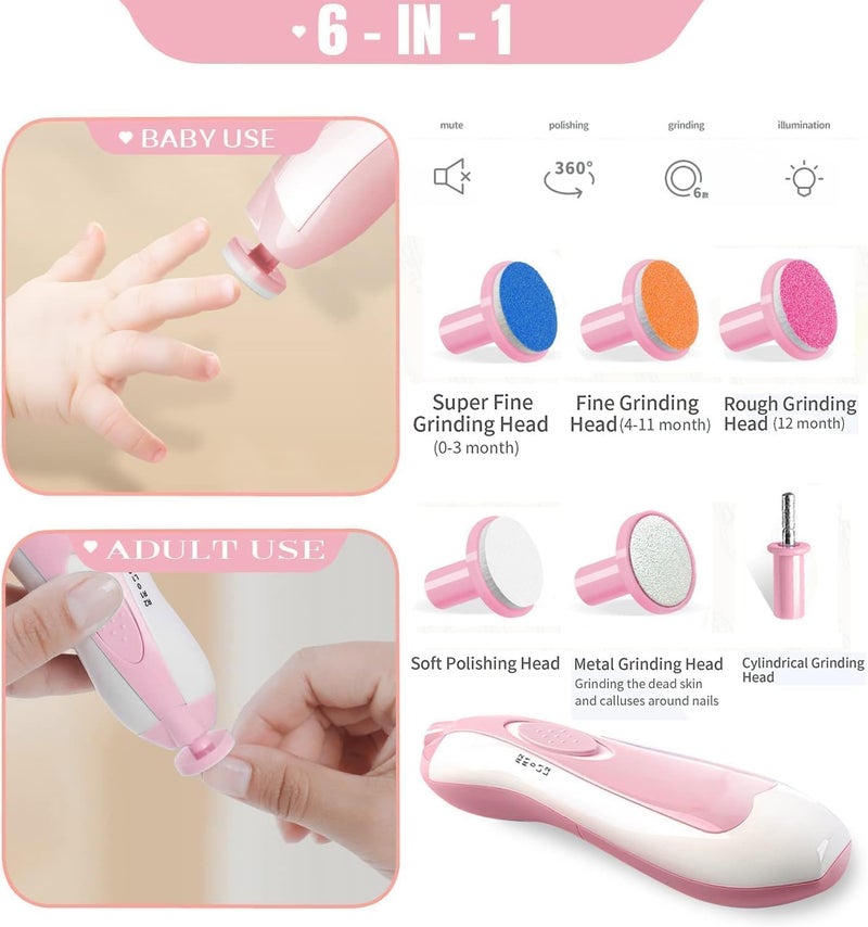 Primwand Electric Baby Nail Trimmer with Light Safe Gentle Nail Care Kit for Newborns Infants Toddlers Adults 6 Grinding Pads MultiColor - Image 2