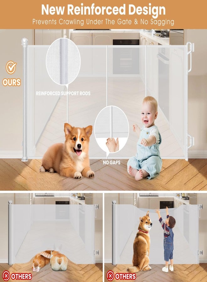 SPACEANY Reinforced Retractable Baby Gate or Mesh Dog Gate,Easy to Use for Stairs, Doorways, Hallways, Indoor, Outdoor, Wide Pet Gate 33.5" Tall, Extends to 55" Wide, White - Image 3