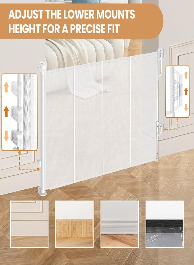 SPACEANY Reinforced Retractable Baby Gate or Mesh Dog Gate,Easy to Use for Stairs, Doorways, Hallways, Indoor, Outdoor, Wide Pet Gate 33.5" Tall, Extends to 55" Wide, White - Image 4