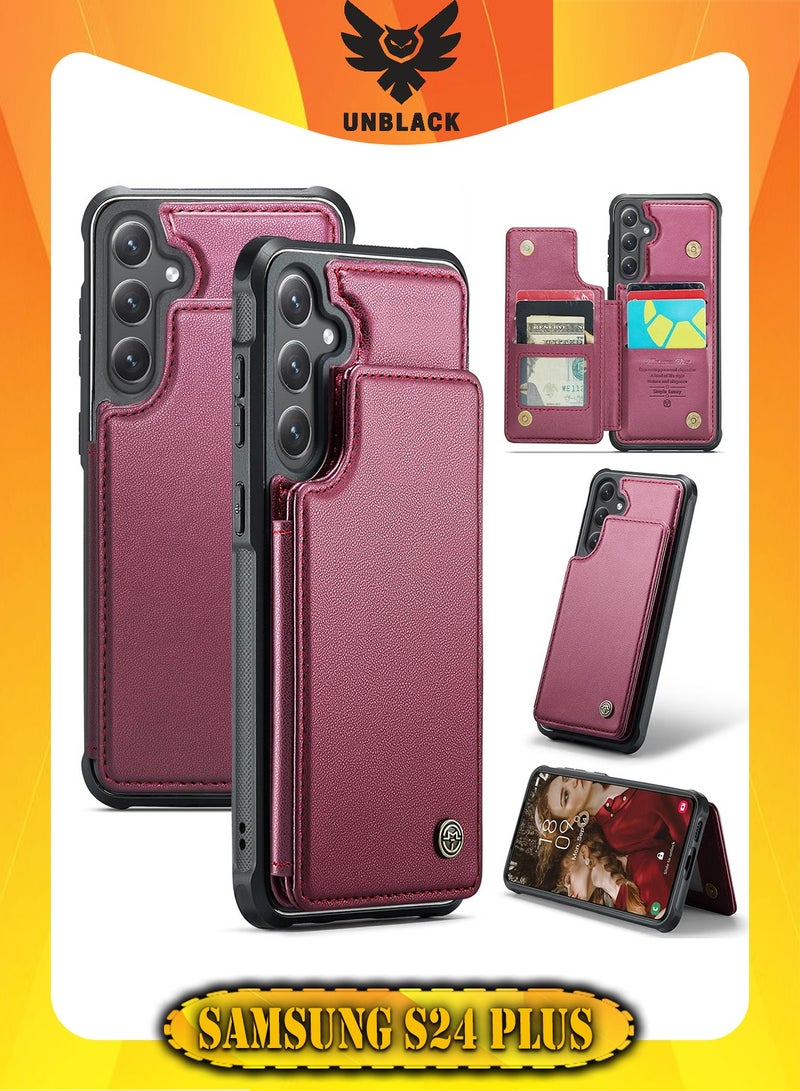 CaseMe Wallet Case for Samsung Galaxy S24 Plus, Premium Handmade Durable PU Leather Slim Shockproof Case with [Double Magnetic Clasp] [Card Holder] [Kickstand] [RFID Blocking] (Red)  - Image 1