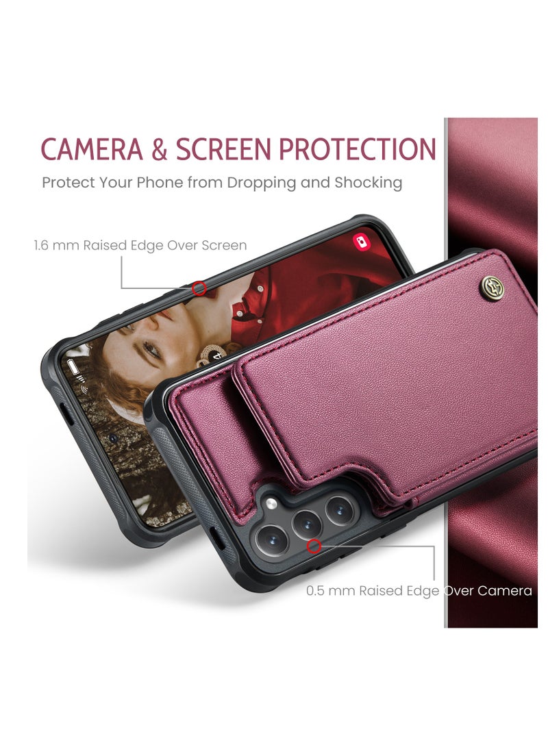 CaseMe Wallet Case for Samsung Galaxy S24 Plus, Premium Handmade Durable PU Leather Slim Shockproof Case with [Double Magnetic Clasp] [Card Holder] [Kickstand] [RFID Blocking] (Red)  - Image 4
