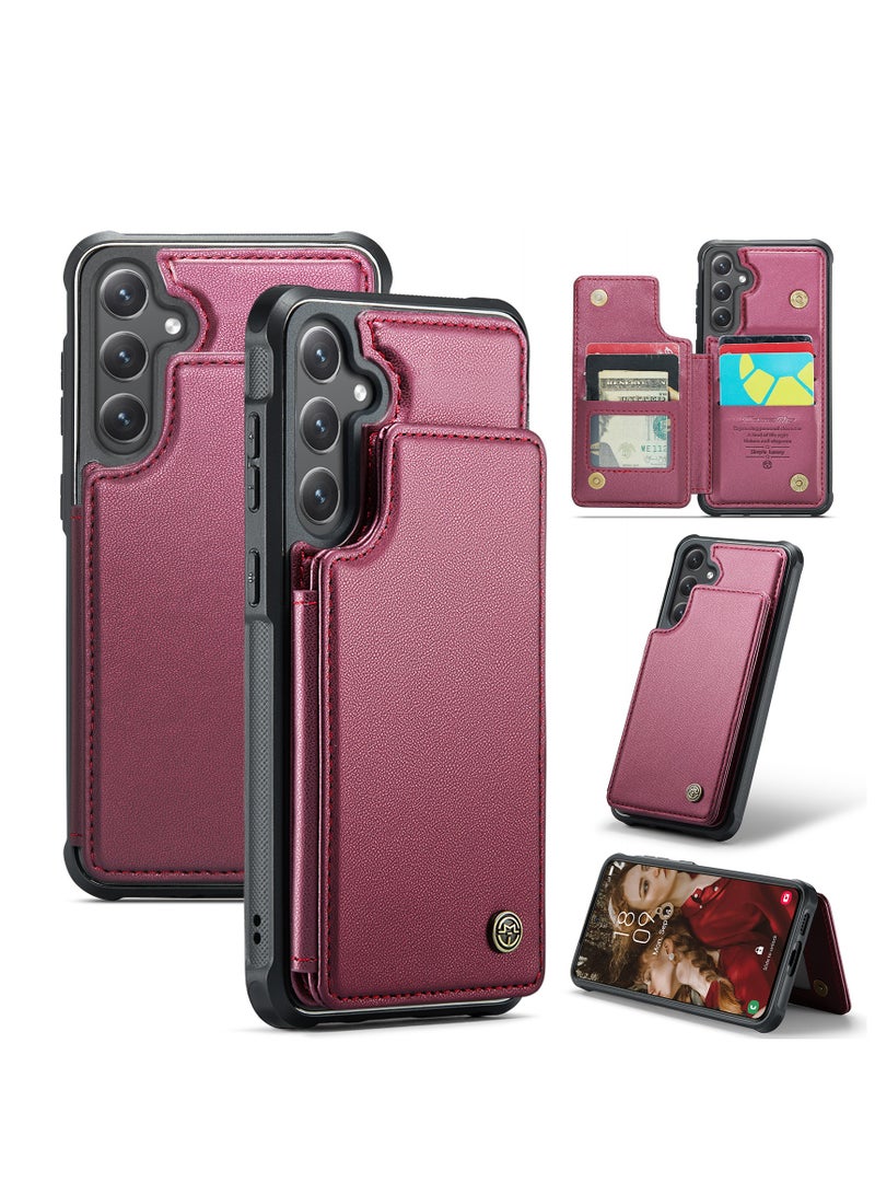 CaseMe Wallet Case for Samsung Galaxy S24 Plus, Premium Handmade Durable PU Leather Slim Shockproof Case with [Double Magnetic Clasp] [Card Holder] [Kickstand] [RFID Blocking] (Red)  - Image 2