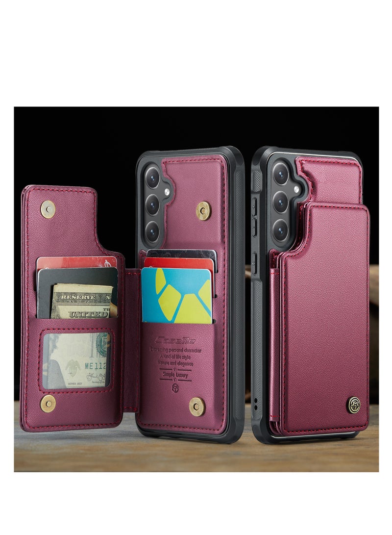 CaseMe Wallet Case for Samsung Galaxy S24 Plus, Premium Handmade Durable PU Leather Slim Shockproof Case with [Double Magnetic Clasp] [Card Holder] [Kickstand] [RFID Blocking] (Red)  - Image 3