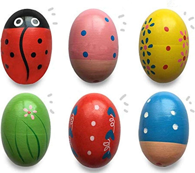 Jofan 6 Pack Wooden Percussion Musical Shake Eggs Easter Egg Shakers for Kids Boys Girls Toddlers Easter Gifts Easter Basket Stuffers Fillers - Image 1