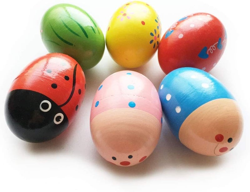 Jofan 6 Pack Wooden Percussion Musical Shake Eggs Easter Egg Shakers for Kids Boys Girls Toddlers Easter Gifts Easter Basket Stuffers Fillers - Image 2