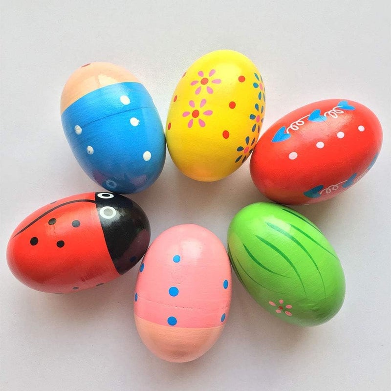 Jofan 6 Pack Wooden Percussion Musical Shake Eggs Easter Egg Shakers for Kids Boys Girls Toddlers Easter Gifts Easter Basket Stuffers Fillers - Image 3