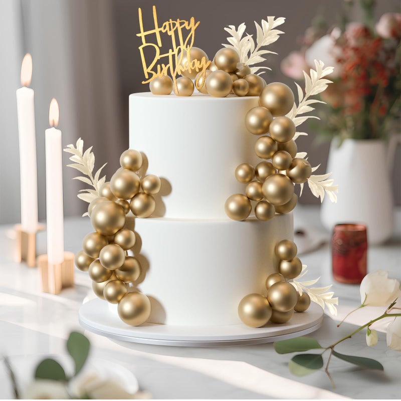 MIAHART Ball Cake Toppers Boho Grass Cake Topper Ball Cake Insert Decoration for Birthday Wedding Baby Shower Party Decorations Boho Themed Party Supplies (Gold) - Image 3