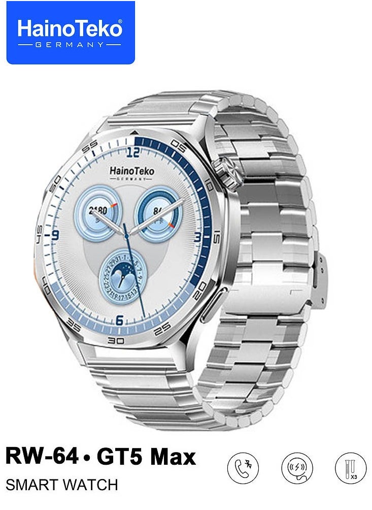 Haino Teko Haino Teko RW-64 GT5 Max Smartwatch With Large Screen AMOLED Display Voice Assistant and 3 Pair Straps Designed For Men Blue  - Image 2