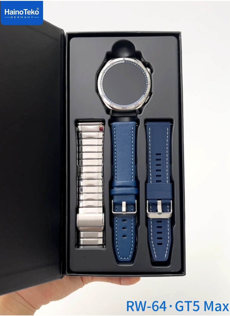 Haino Teko - Haino Teko RW-64 GT5 Max Smartwatch With Large Screen AMOLED Display Voice Assistant and 3 Pair Straps Designed For Men Blue - Image 1