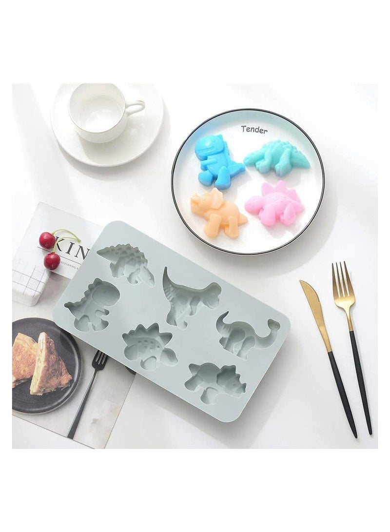 2 Pcs Cute Dinosaur Silicone Cake Molds Kid' s Cartoon Dino Chocolate Gummy Mold Tray 6 Grids DIY Handmade Soap Different Shapes Candy Fondant Mould Baking Decorating Tools - Image 4