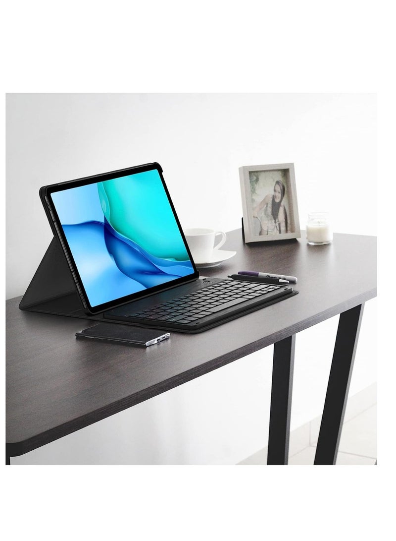 Galaxy Tab S8 Plus/ S7 Plus Keyboard Case, Wireless Detachable, PU Leather Stand Cover, Micro USB Rechargeable, Keyboard Case
