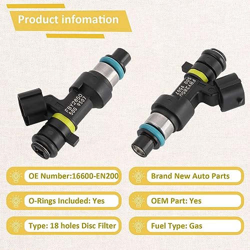 Pjvmvo FBY2850 Fuel Injectors,Compatible with/Nissan 2.5L Altima Rogue 2015 2016 2017 2018 |2.0L Nv200 Sentra | |1.8L Tiida Versa Cube 2007 2008 2009 2010 2011 2012 2013 2014 | |18 Holes| |Set of 4| - Image 3