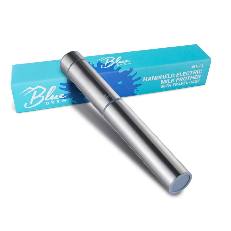 BLUE BREW Blue Brew BB1006 Stainless Steel Electric Milk Frother Handheld Foam Maker Travel Drink Whisker for Latte Hot Chocolate 