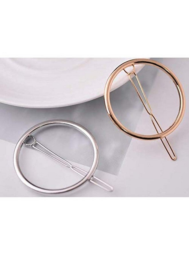 LASSUM Assum 2 Pcs Minimalist Dainty Hollow Geometric Round Circle Metal Hairpin Hair Clip For Women And Girls On Any Occasion ( Gold & Silver ) - Image 4