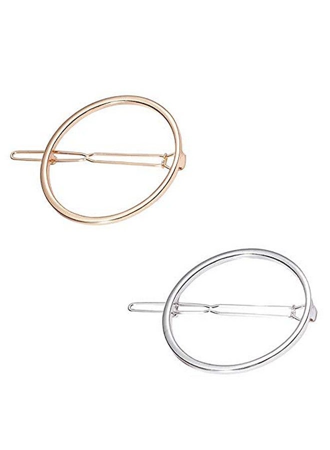 LASSUM Assum 2 Pcs Minimalist Dainty Hollow Geometric Round Circle Metal Hairpin Hair Clip For Women And Girls On Any Occasion ( Gold & Silver ) - Image 1