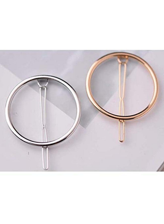LASSUM Assum 2 Pcs Minimalist Dainty Hollow Geometric Round Circle Metal Hairpin Hair Clip For Women And Girls On Any Occasion ( Gold & Silver ) - Image 3