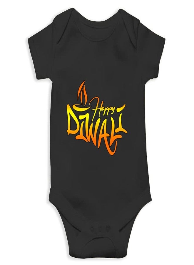 Mott2 Diwali Special Unisex Baby Romper - Happy Diwali10 (6-9 Months Black) - Image 1