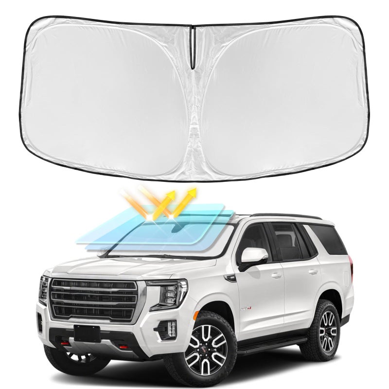 for GMC YukonYukon XL 20212025 Windshield Sun Shade 4 Layers Car Sunshades for Front Windows Shade Cover Custom Fit Yukon Sun Visor 240T Retractable Shade Blocks UV Rays Car Accessories