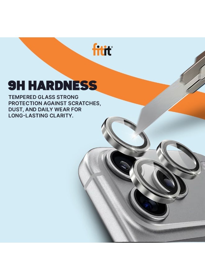 FITIT حماية عدسة الكاميرا لجهاز آيفون 17 برو/17 برو ماكس - زجاج مقسى 9H مع حلقة ألمنيوم، مضاد للبصمات، سهل التركيب - فضي - فيتت - Image 2