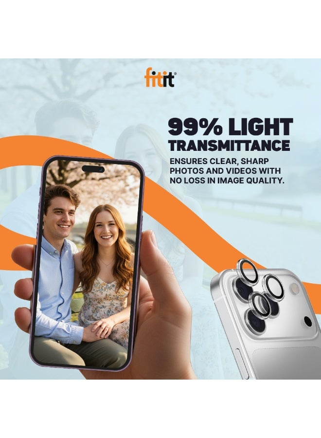 FITIT حماية عدسة الكاميرا لجهاز آيفون 17 برو/17 برو ماكس - زجاج مقسى 9H مع حلقة ألمنيوم، مضاد للبصمات، سهل التركيب - فضي - فيتت - Image 5