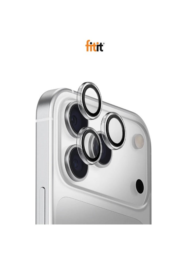 FITIT حماية عدسة الكاميرا لجهاز آيفون 17 برو/17 برو ماكس - زجاج مقسى 9H مع حلقة ألمنيوم، مضاد للبصمات، سهل التركيب - فضي - فيتت - Image 1