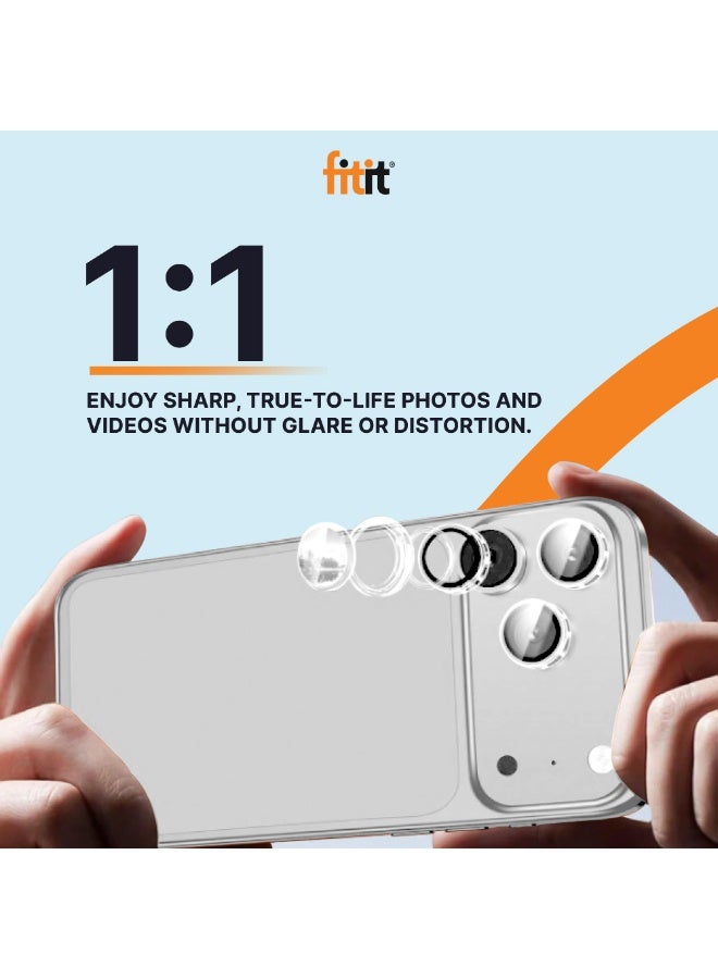FITIT حماية عدسة الكاميرا لجهاز آيفون 17 برو/17 برو ماكس - زجاج مقسى 9H مع حلقة ألمنيوم، مضاد للبصمات، سهل التركيب - فضي - فيتت - Image 4