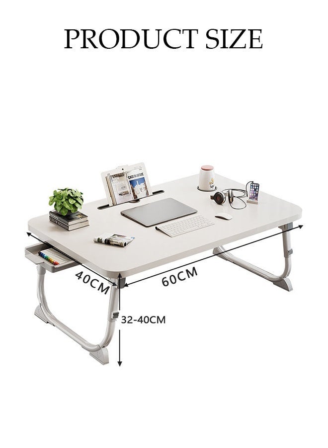 DUNISO Laptop Desk for Bed Height Adjustable, Lap Bed Table with Storage Drawer, Cup Holder and Tablet Stand Book Shelf, Foldable Breakfast Tray Portable for Reading Writing,White - Image 2