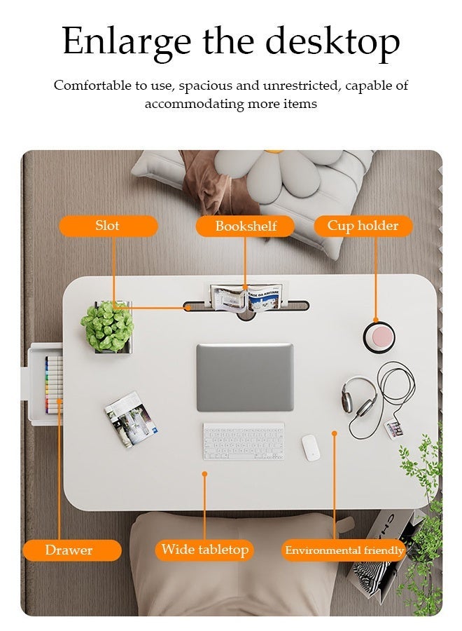 DUNISO Laptop Desk for Bed Height Adjustable, Lap Bed Table with Storage Drawer, Cup Holder and Tablet Stand Book Shelf, Foldable Breakfast Tray Portable for Reading Writing,White - Image 3