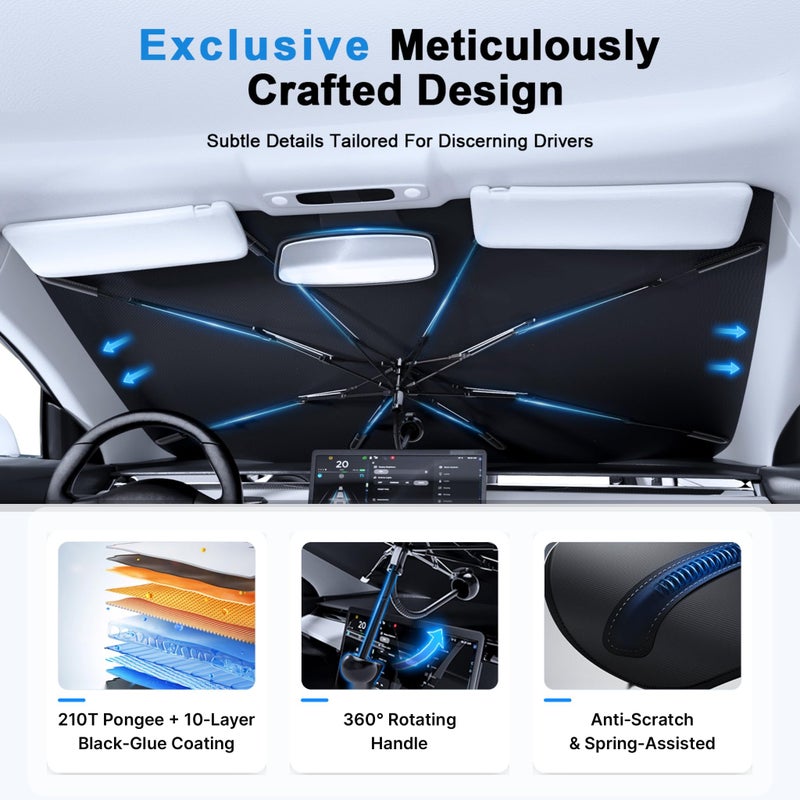 PEMOTech 2026 Upgraded Versatile Car Umbrella Windshield Sun Shade for Sedan/SUV | Keep Cool & Protect Interior | Reliable UV Blocker&Heat Shield | Foldable Sun Blocker | Large (57"x32") - Image 5