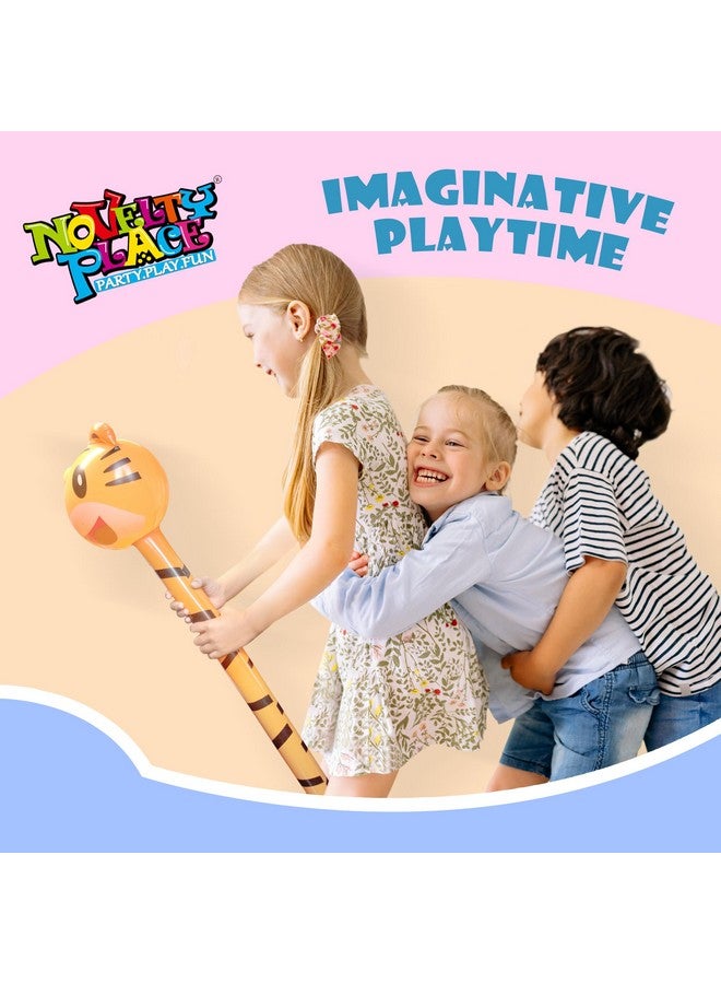 Novelty Place 6 Pcs Inflatable Animals Stick with Sound - Jungle Safari Animal Balloons Stick Blow Up Toys for Kids Animal Theme Birthday Party Favors and Decorations - Image 2