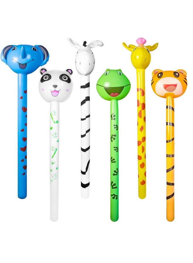 Novelty Place 6 Pcs Inflatable Animals Stick with Sound - Jungle Safari Animal Balloons Stick Blow Up Toys for Kids Animal Theme Birthday Party Favors and Decorations - Image 1