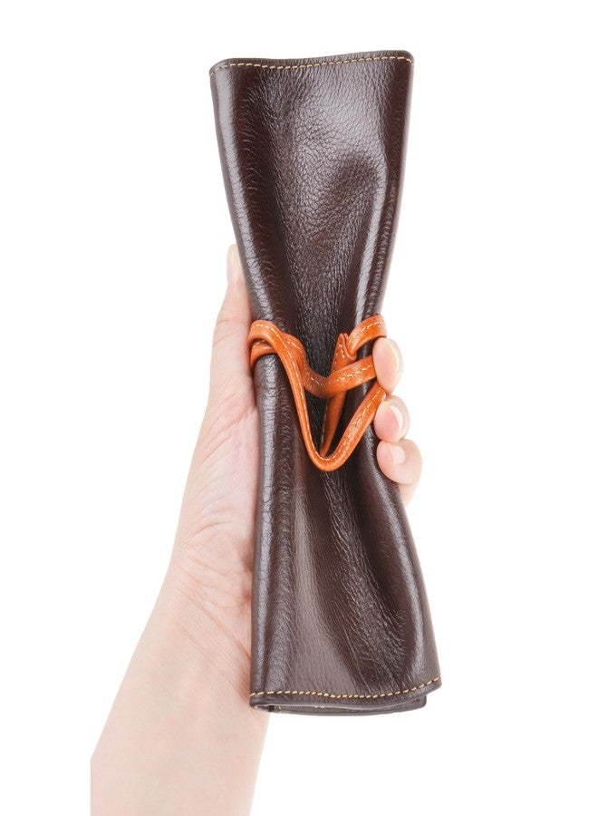 ZLYC Handmade Leather Pen Case Pencil Holder Soft Roll Wrap Bag Pouch Stationery Gift for Students, Coffee - Image 5