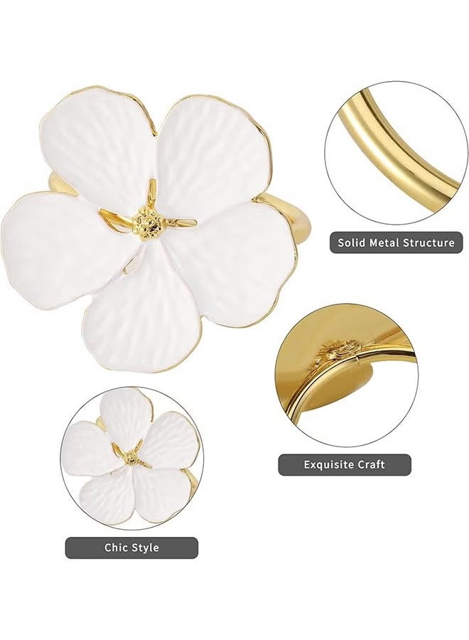 Napkin Rings, Table Alloy Petal Napkin Buckle Napkin Ring Flowers Dinner Tables Rings Elegant Ornament Table Setting Decoration for Wedding, Holiday, Party, White Set of 6  - Image 2
