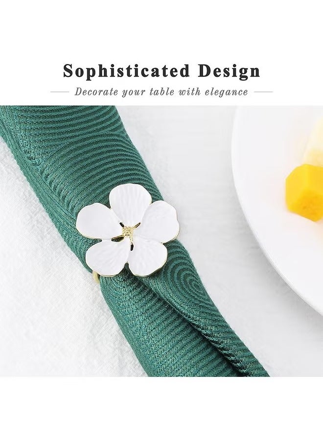Napkin Rings, Table Alloy Petal Napkin Buckle Napkin Ring Flowers Dinner Tables Rings Elegant Ornament Table Setting Decoration for Wedding, Holiday, Party, White Set of 6  - Image 4