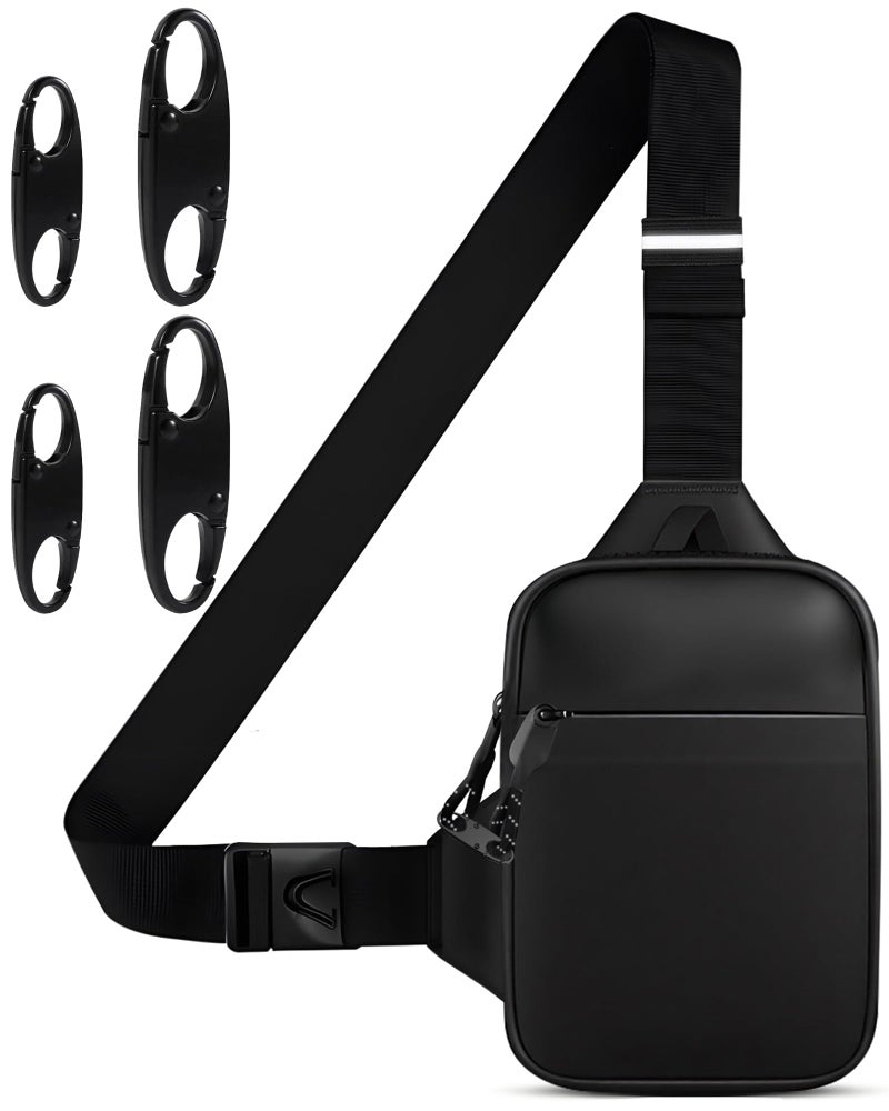 Peicees Peciees Mini Anti Theft Crossbody Sling Bag Small Chest Bag Dual Pocket Water Resistant Fanny Pack Running Phone Holder for Men Women Workout Travelling, 2 Sizes, Small Black - Image 1