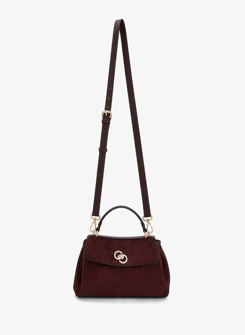 Celeste BURGUNDY Suede Textured Satchel Bag With Detachable Strap for Women | Best Price UAE