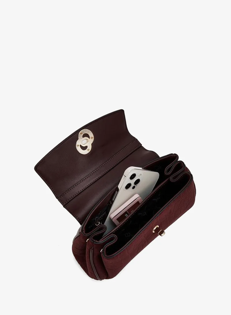 Celeste BURGUNDY Suede Textured Satchel Bag With Detachable Strap for Women | Best Price UAE