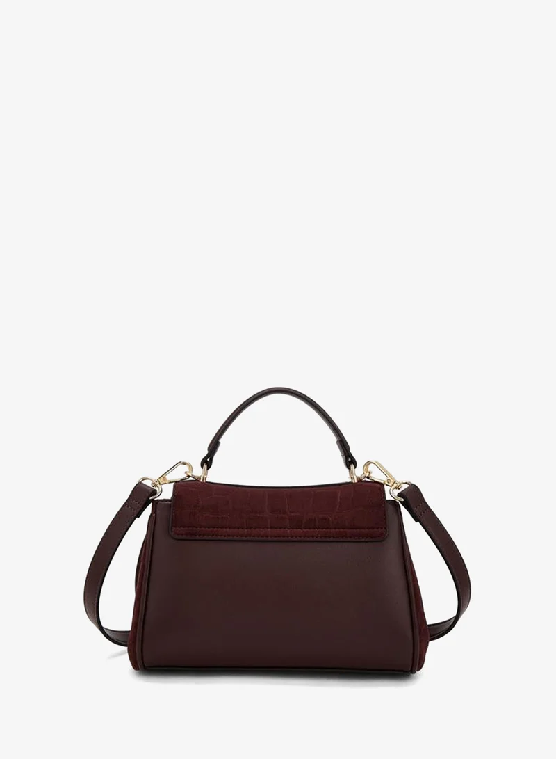 Celeste BURGUNDY Suede Textured Satchel Bag With Detachable Strap for Women | Best Price UAE