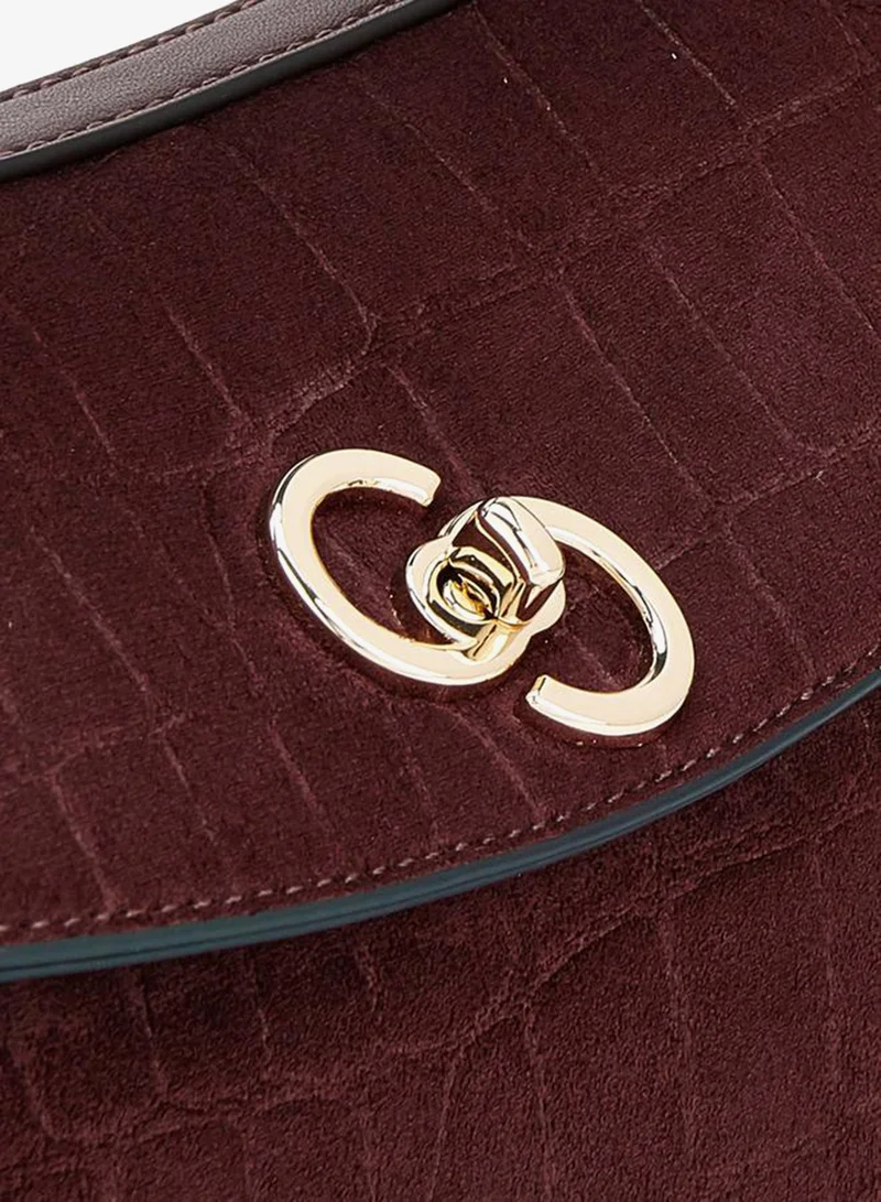 Celeste BURGUNDY Suede Textured Satchel Bag With Detachable Strap for Women | Best Price UAE