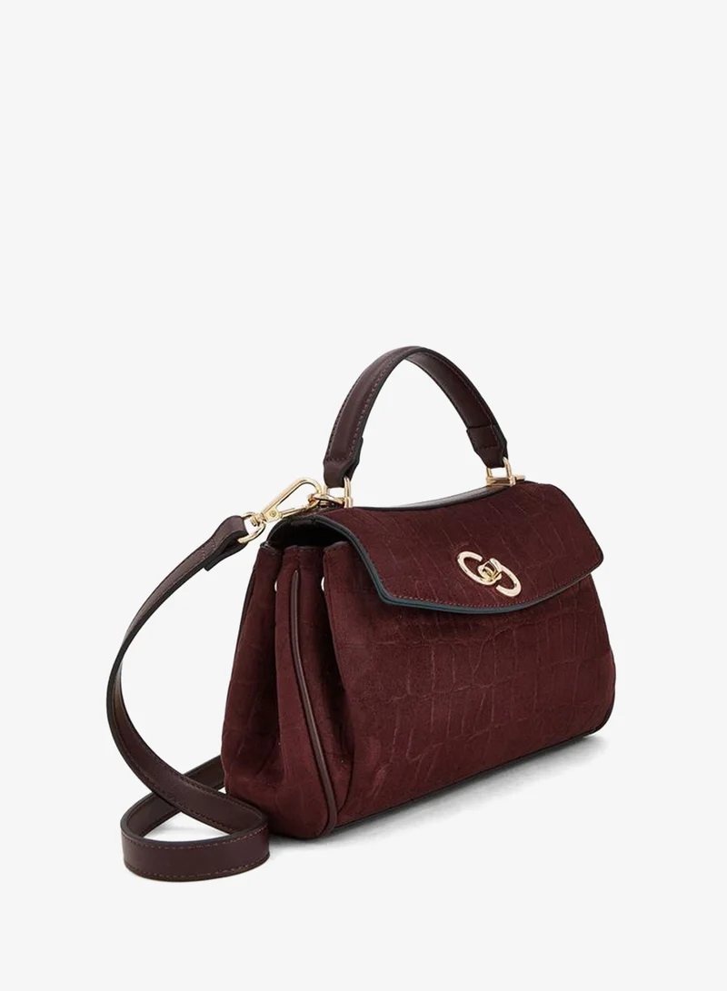 Celeste BURGUNDY Suede Textured Satchel Bag With Detachable Strap for Women | Best Price UAE